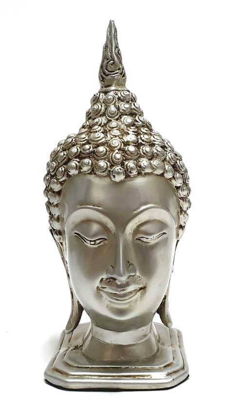 Boeddha hoofd Sukhothai hoofd op sokkel zilveren boeddhahoofd 20cm