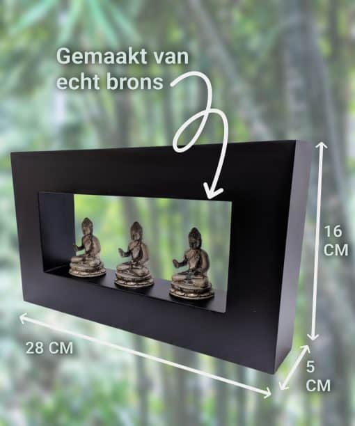 Boeddhabeelden in lijst – 3 Boeddha meditatie brons 28 cm |Inspiring Minds 5