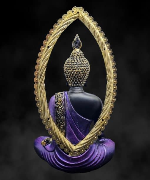 Thais Boeddha beeld meditatie onder boog 25cm zwart paars 2