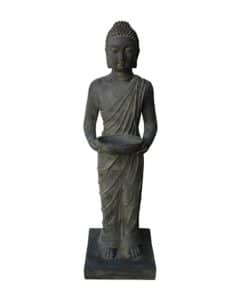 Staande boeddha met offerschaal donkergrijs 100cm