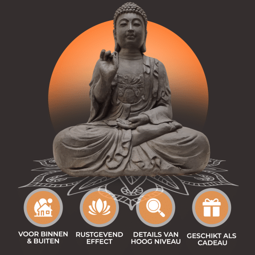 Boeddha Tuinbeelden voor Buiten – Boeddha beeld – Groot Donker Grijs Tuinbeeld – 63cm 9