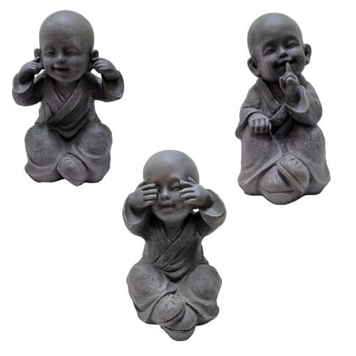 Monniken horen zien zwijgen beeldjes grijs 29 cm – Boeddha beeld 3