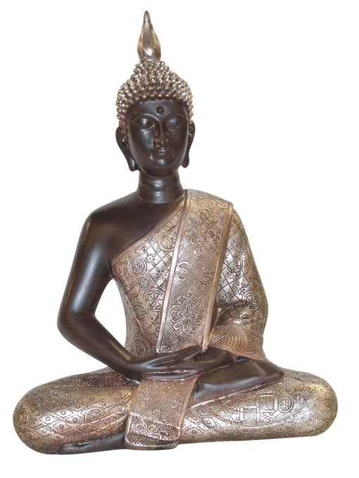 Thaise Boeddha beelden zittend 30 cm zwart zilver