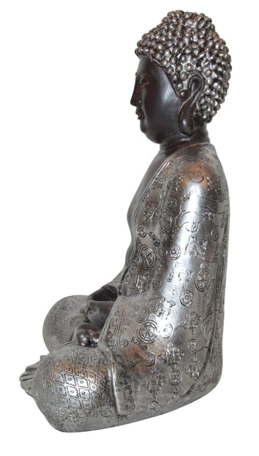 Boeddha beeld Japans Boeddhabeeld zilver kleur Boeddha 30cm hoog 2