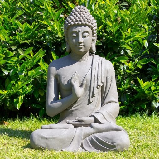 Zittende boeddha gerechtigheid 73cm grijs