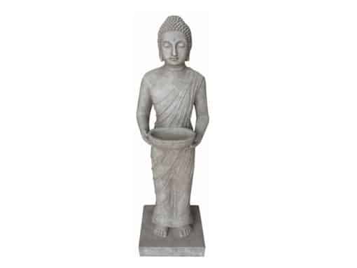 Staande boeddha met offerschaal grijs 100cm