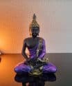 Zittende Thais Boeddha beeld Dhyana mudra paars zwart 21.5cm 2