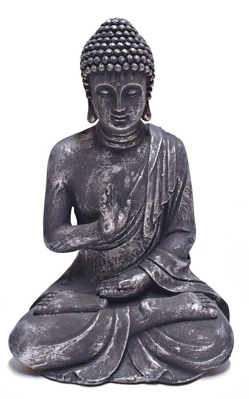 Zittend Boeddha beeld 40cm - Geschikt voor binnen en buiten - Boeddhabeeld antiek zilveren kleur