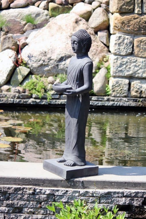 Staande boeddha met offerschaal donkergrijs 100cm 5