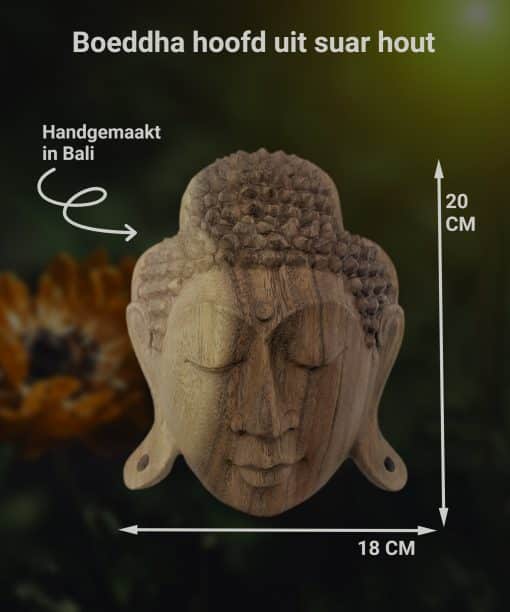 Handgemaakt Boeddhabeeld uit Bali – Boeddha hoofd uit licht hout 20 cm 6