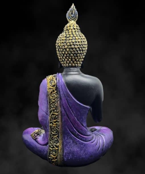 Zittend Thais Boeddha beeld Chin Mudra paars zwart 21.5cm 5