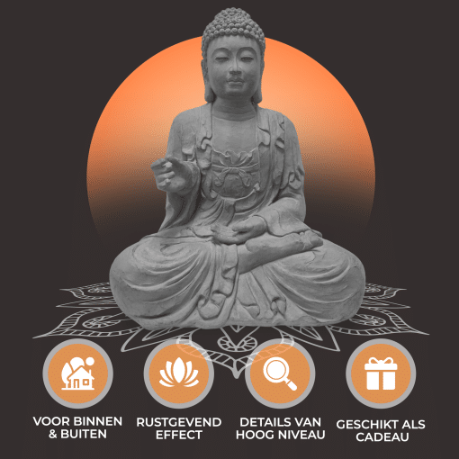 Boeddha Tuinbeelden voor Buiten - Boeddha beeld – Bewustzijn - Groot Grijs Tuinbeeld - 63cm 9
