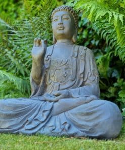 Boeddha Tuinbeelden voor Buiten – Boeddha beeld – Groot Donker Grijs Tuinbeeld – 63cm