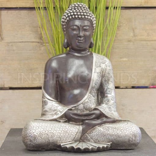 Boeddha beeld Japans Boeddhabeeld zilver kleur Boeddha 30cm hoog 4
