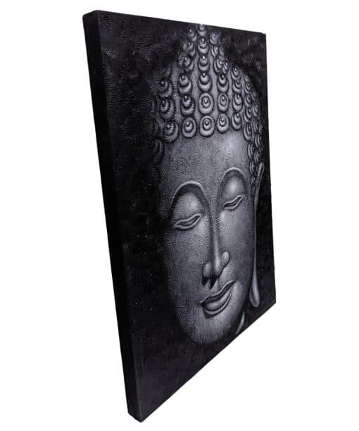 Schilderij wanddecoratie boeddha hoofd – schilderijen op canvas boeddha 80 cm grijs 2
