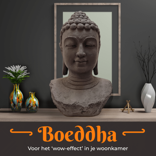XL Boeddha Hoofd Tuinbeelden voor Buiten – Meditatie - Groot Donker Grijs Tuinbeeld - 60cm 10
