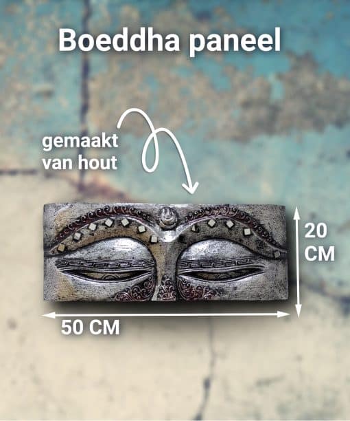 Houten decoratie paneel – Boeddha ogen zilver 50 cm 5