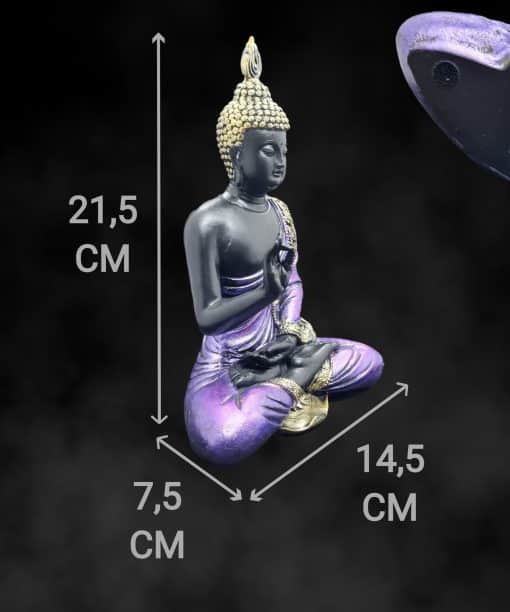Zittend Thais Boeddha beeld Chin Mudra paars zwart 21.5cm 6