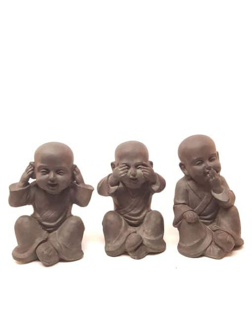 Horen zien zwijgen beeldjes – Boeddha Shaolin monnikjes horen/zien/zwijgen donkergrijs hoogte 30cm 3
