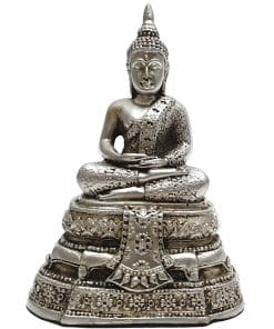 Boeddha beeld in lotushouding – verzilverd Thais boeddhabeeld 17 cm hoog