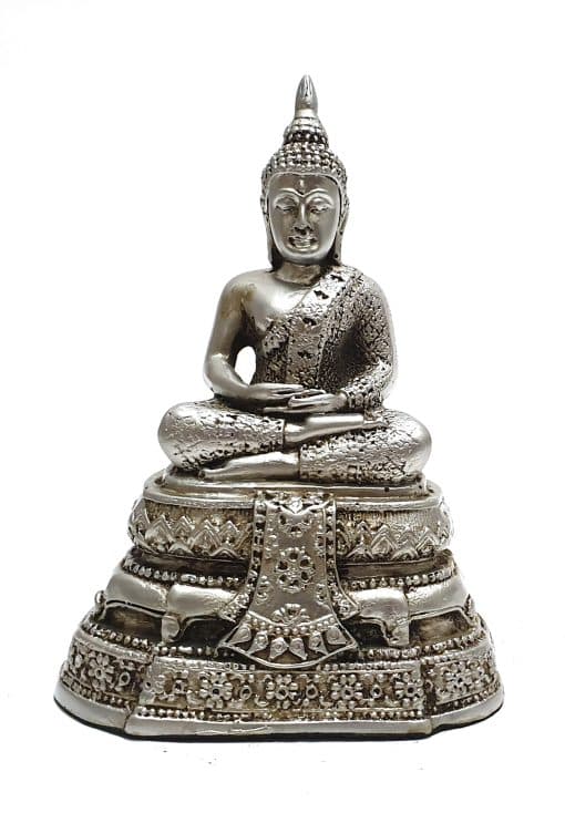Boeddha beeld in lotushouding – verzilverd Thais boeddhabeeld 17 cm hoog