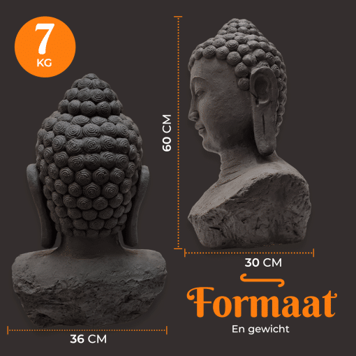 XL Boeddha Hoofd Tuinbeelden voor Buiten – Meditatie - Groot Donker Grijs Tuinbeeld - 60cm 4