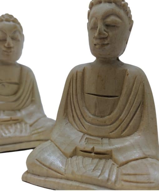 Set 2 Boeddhabeelden hout – handgemaakte boeddha beelden Bali 10 cm 4