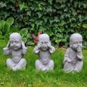 Horen zien zwijgen beeldjes – Boeddha Shaolin monnikjes horen/zien/zwijgen grijs hoogte 30cm 3