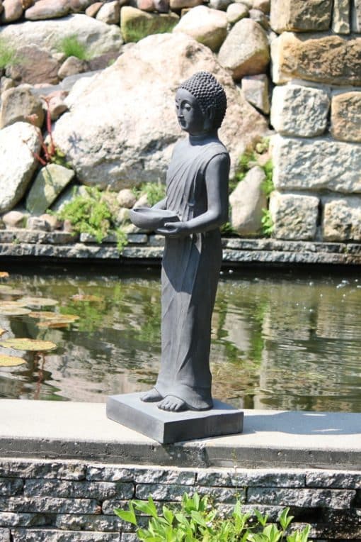 Staande boeddha met offerschaal donkergrijs 100cm 2