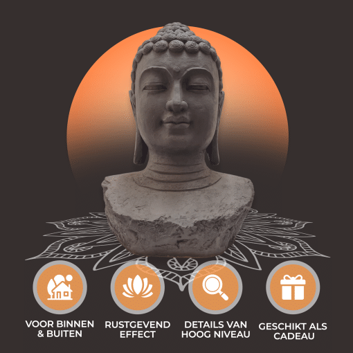 XL Boeddha Hoofd Tuinbeelden voor Buiten – Meditatie - Groot Donker Grijs Tuinbeeld - 60cm 9