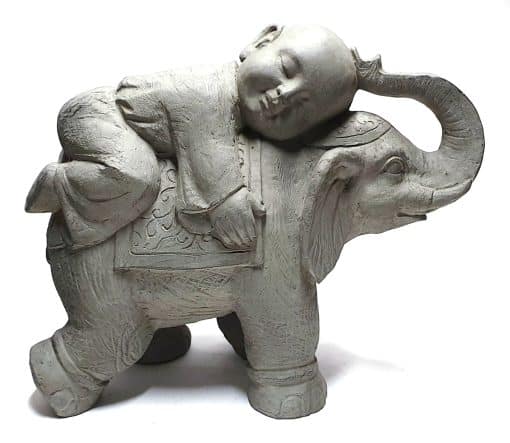 Shaolin monnik op olifant grijs - Boeddhabeeld 44 cm