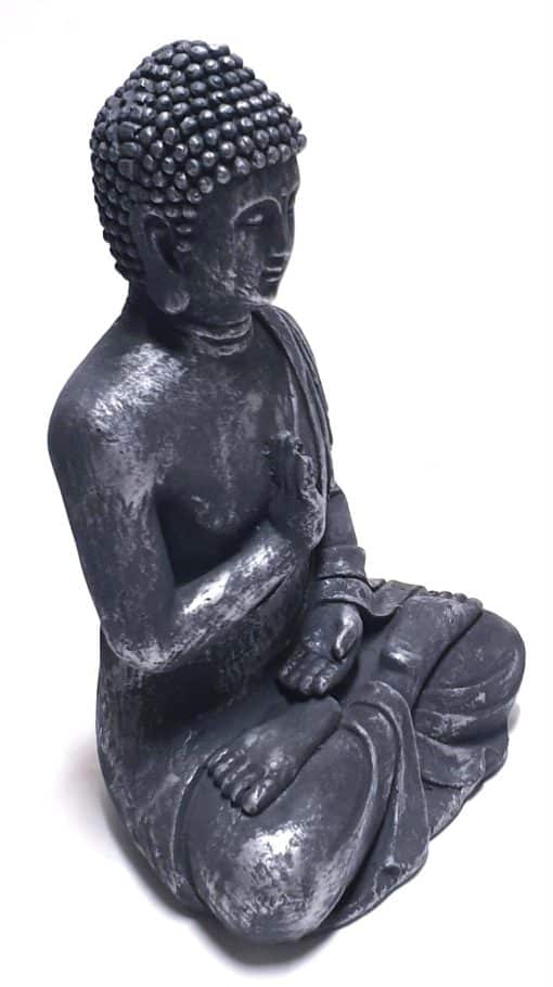 Zittend Boeddha beeld 40cm - Geschikt voor binnen en buiten - Boeddhabeeld antiek zilveren kleur 4