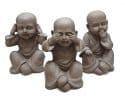 Horen zien zwijgen beeldjes – Boeddha Shaolin monnikjes horen/zien/zwijgen grijs hoogte 30cm