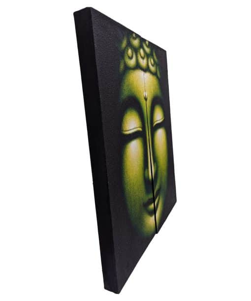 Schilderij wanddecoratie boeddha hoofd – schilderijen op canvas boeddha 60 cm groen 2