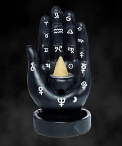 Zwarte Backflow Wierookhouder in de vorm van een Hand met mantra's 11