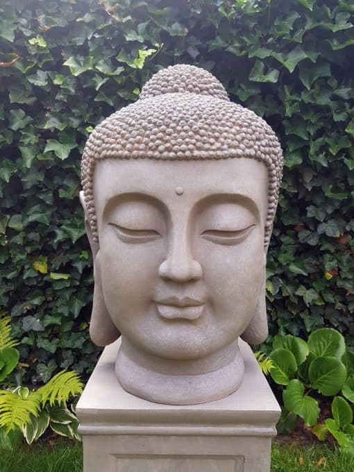 Japans Boeddha Hoofd 72 cm - Boeddha Beeld grijs 2