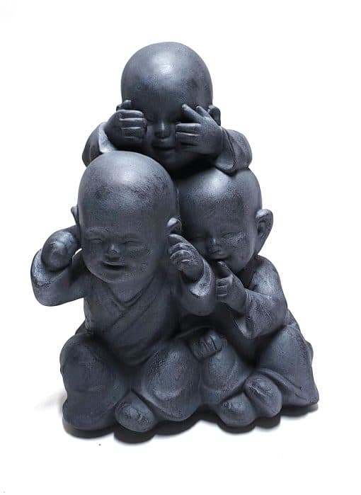 Horen zien zwijgen beeldjes donkergrijs – decoratie Shaolin boeddha monnikjes 36cm hoog