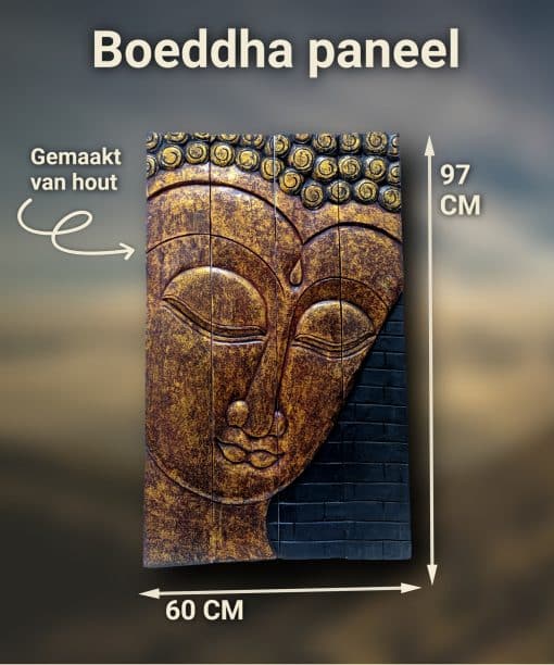Houten decoratie panelen – boeddha hoofd schilderij 97 cm 6