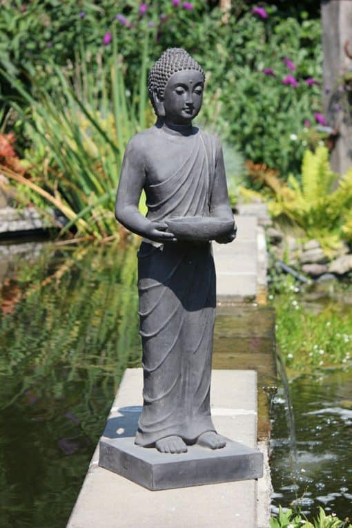 Staande boeddha met offerschaal donkergrijs 100cm 8