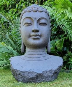 XL Boeddha Hoofd Tuinbeelden voor Buiten – Meditatie - Groot Donker Grijs Tuinbeeld - 60cm