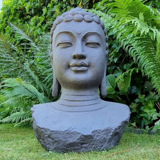 XL Boeddha Hoofd Tuinbeelden voor Buiten – Meditatie - Groot Donker Grijs Tuinbeeld - 60cm