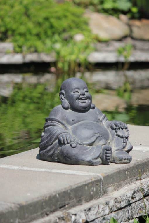 Lachende Boeddha donkergrijs 26cm 2