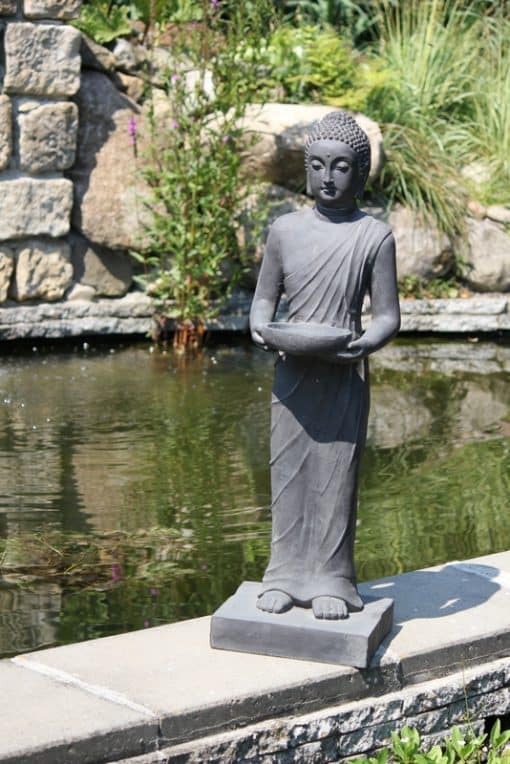 Staande boeddha met offerschaal donkergrijs 100cm 3