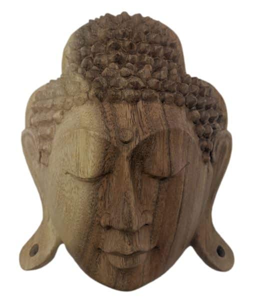 Handgemaakt Boeddhabeeld uit Bali – Boeddha hoofd uit licht hout 20 cm