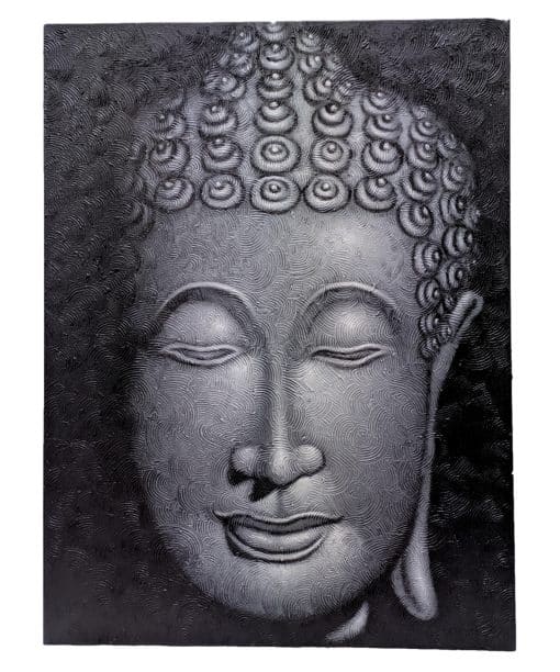 Schilderij wanddecoratie boeddha hoofd – schilderijen op canvas boeddha 80 cm grijs